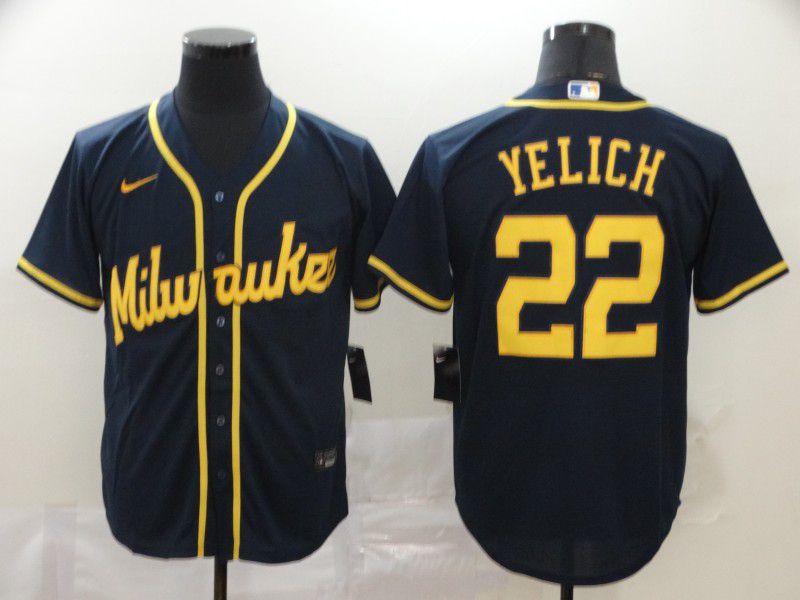 Men Milwaukee Brewers #22 Yelich Blue Nike Game MLB Jerseys